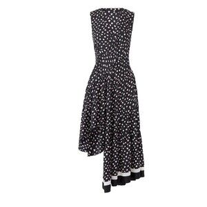 3.1 Phillip Lim Black Daisy Floral Silk Midi S/less Dress Asymmetric Hem Size 8
